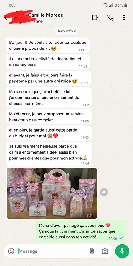 Témoignage client à propos de Charme Créatif