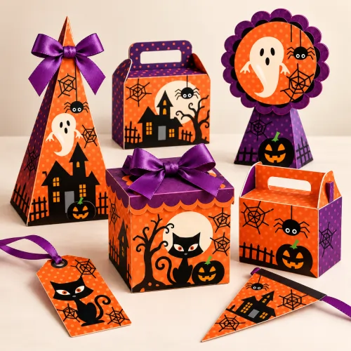 Collection Halloween - boîtes à surprises, décorations, étiquettes et guirlandes